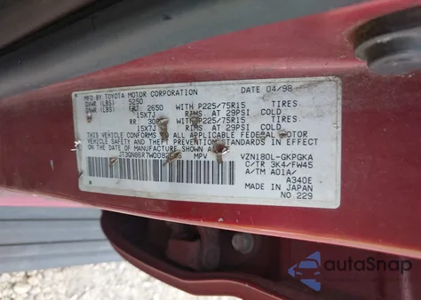 1998 Toyota 4Runner Sr5 V6 z USA, uszkodzony, nr VIN JT3GN86R7W0082956